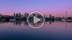 Over Seattle Downtown and Space Needle Morning Symmetry Aerial Drone Sunrise.mp4