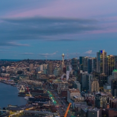 Over Seattle Downtown and the Waterfront.jpg To order a print please email me at  Mike Reid Photography : seattle, sky view observatory, svo, zeiss lenses, columbia center, urban, sunrise, fog, sunset, puget sound, elliott bay, space needle, northwest, washington, rainier, aerial, a7r, seattle aerial photography, northwest aerial photography, university of washington, alki, seattle photography