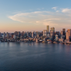 Over Seattle Dusk Skyline and Cruise Ship.jpg