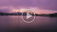 Over Seattle Early Morning Fog Over the City Aerial Video.mp4