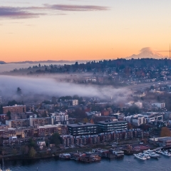 Over Seattle Fog Over Eastlake at Sunrise  #seattle #dronephotography #dronevideo #aerial #aerialphotography #aerialvideo #northwest #washingtonstate To order a print please email me at  Mike Reid Photography : seattle, sky view observatory, svo, zeiss lenses, columbia center, urban, sunrise, fog, sunset, puget sound, elliott bay, space needle, northwest, washington, rainier, aerial, a7r, alr2, seattle aerial photography, northwest aerial photography, university of washington, alki, seattle photography, lake union, gasworks, queen anne