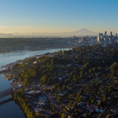 Over Seattle Fremont and Queen Anne to Downtown Sunrise Aerial Photography.jpg