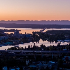 Over Seattle I5 Bridge to Lake Washington Sunrise Aerial Photography.jpg
