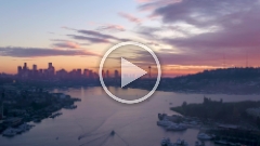 Over Seattle Lake Union Fiery Sunset Skies Video.mp4