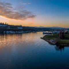 Over Seattle Lake Union Gasworks and Queen Anne Sunset Reflection Aerial Photography.jpg