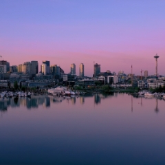 Over Seattle Lake Union Sunrise Symmetry.jpg