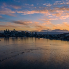 Over Seattle Lake Union Sunset Calm Reflection Aerial Photography.jpg