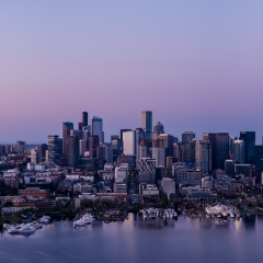 Over Seattle Lake Union and Downtown Buildings Sunrise Aerial Photography.jpg