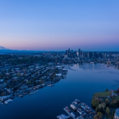 Over Seattle Lake Union and Gasworks Sunrise Aerial Photography.jpg