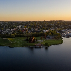 Over Seattle Lake Union and Gasworks Sunrise Reflection Aerial Photography.jpg
