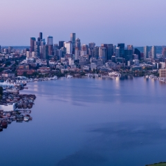 Over Seattle Lake Union and Panorama Reflection Sunrise Aerial Photography.jpg