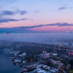 Over Seattle Moonrise Over the Fog  #seattle #dronephotography #dronevideo #aerial #aerialphotography #aerialvideo #northwest #washingtonstate To order a print please email me at  Mike Reid Photography : seattle, sky view observatory, svo, zeiss lenses, columbia center, urban, sunrise, fog, sunset, puget sound, elliott bay, space needle, northwest, washington, rainier, aerial, a7r, alr2, seattle aerial photography, northwest aerial photography, university of washington, alki, seattle photography, lake union, gasworks, queen anne