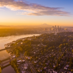 Over Seattle Queen Anne to Downtown Sunrise Aerial Photography.jpg