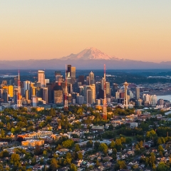 Over Seattle Queen Anne to Downtown Sunset Aerial Photography.jpg
