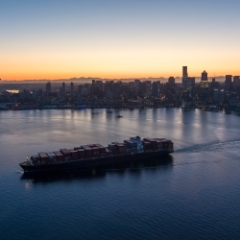 Over Seattle Shipping Leaving at Sunrise.jpg