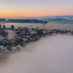Over Seattle Space Needle Sunrise Fog Motion Aerial Photography  #seattle #dronephotography #dronevideo #aerial #aerialphotography #aerialvideo #northwest #washingtonstate To order a print please email me at  Mike Reid Photography : seattle, sky view observatory, svo, zeiss lenses, columbia center, urban, sunrise, fog, sunset, puget sound, elliott bay, space needle, northwest, washington, rainier, aerial, a7r, alr2, seattle aerial photography, northwest aerial photography, university of washington, alki, seattle photography