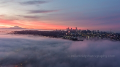 Over Seattle on a Cloud Sunrise.jpg To order a print please email me at  Mike Reid Photography : seattle, sky view observatory, svo, zeiss lenses, columbia center, urban, sunrise, fog, sunset, puget sound, elliott bay, space needle, northwest, washington, rainier, aerial, a7r, seattle aerial photography, northwest aerial photography, university of washington, alki, seattle photography