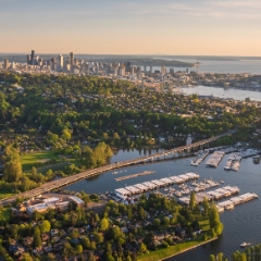 Over UW and Montlake Towards Seattle Aerial Drone Evening Light.jpg