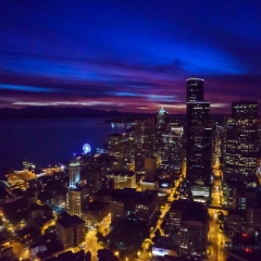 Seattle Aerial City at Night.jpg To order a print please email me at  Mike Reid Photography : seattle, sky view observatory, svo, zeiss lenses, columbia center, urban, sunrise, fog, sunset, puget sound, elliott bay, space needle, northwest, washington, rainier