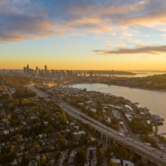Seattle Aerial Photography City and Freeway Sunset Light.jpg