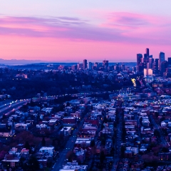Seattle Aerial Photography City and Mount Rainier Sunrise.jpg