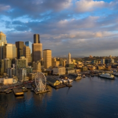 Seattle Aerial Photography City at Dusk Ferries.jpg