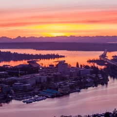 Seattle Aerial Photography Portage Bay Sunrise.  #seattle #dronephotography #dronevideo #aerial #aerialphotography #aerialvideo #northwest #washingtonstate To order a print please email me at  Mike Reid Photography : seattle, sky view observatory, svo, zeiss lenses, columbia center, urban, sunrise, fog, sunset, puget sound, elliott bay, space needle, northwest, washington, rainier, aerial, a7r, seattle aerial photography, northwest aerial photography, university of washington, alki, seattle photography
