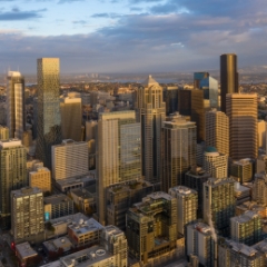 Seattle Aerial Photography Urban Core Sunset Light.jpg