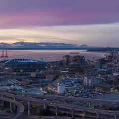 Seattle City Sunset Panorama Drama.jpg To order a print please email me at  Mike Reid Photography : seattle, sky view observatory, svo, zeiss lenses, columbia center, urban, sunrise, fog, sunset, puget sound, elliott bay, space needle, northwest, washington, rainier, aerial, a7r, seattle aerial photography, northwest aerial photography, university of washington, alki, seattle photography, rizal, panorama, autel evo drone, autel evo pro 2 drone