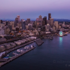 Aerial Downtown Seattle at night.jpg To order a print please email me at  Mike Reid Photography : seattle, sky view observatory, svo, zeiss lenses, columbia center, urban, sunrise, fog, sunset, puget sound, elliott bay, space needle, northwest, washington, rainier