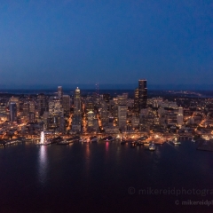Seattle Skyline at Night from the Air.jpg To order a print please email me at  Mike Reid Photography : #Seattle #aerial #washingtonstate #spaceneedle #mtrainier