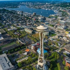 Spring Space Needle and Seattle Center Aerial Photography To order a print please email me at  Mike Reid Photography : seattle, sky view observatory, svo, zeiss lenses, columbia center, urban, sunrise, fog, sunset, puget sound, elliott bay, space needle, northwest, washington, Mount rainier, Mount Baker, aerial, a7r, a7r2, seattle aerial photography, northwest aerial photography, university of washington, alki, seattle photography