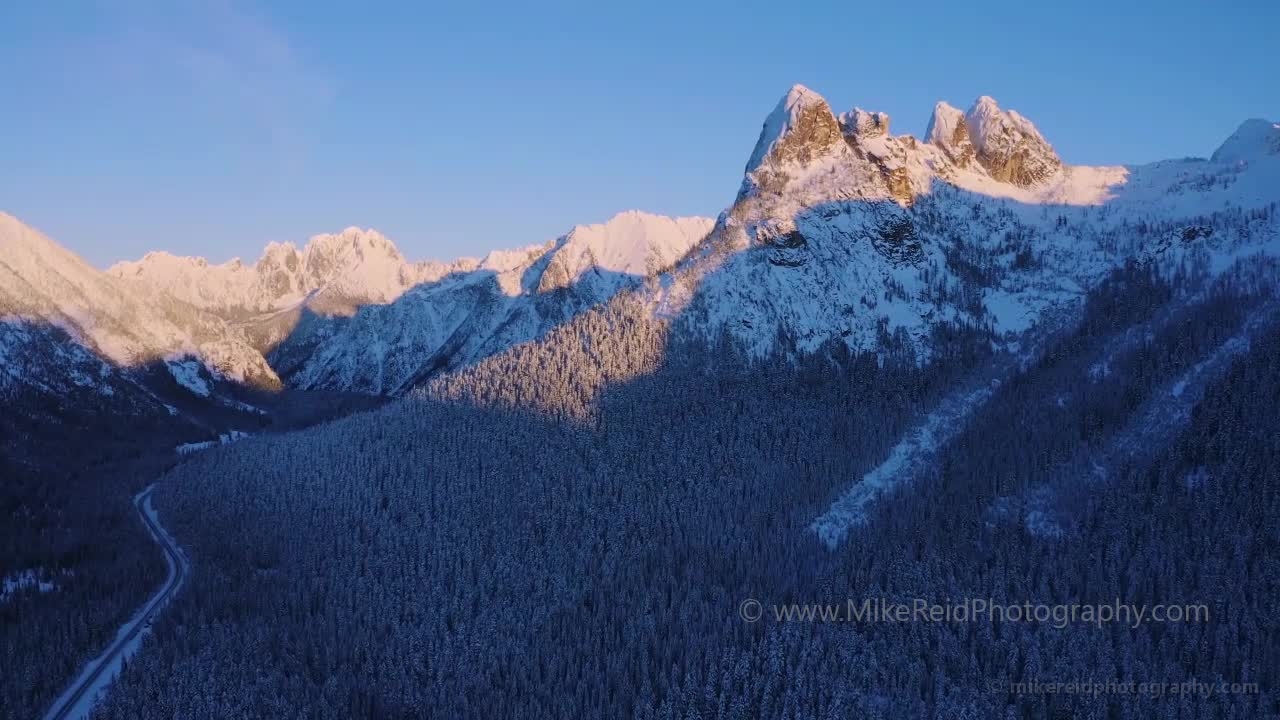 Over Highway 20 and Washington Pass December Drone Video