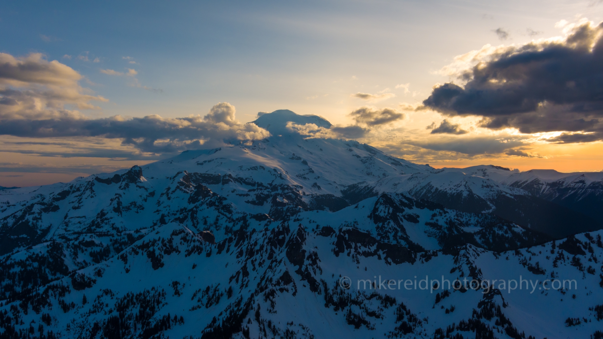 Over Mount Rainier Cowlitz Sunset Aerial Photography