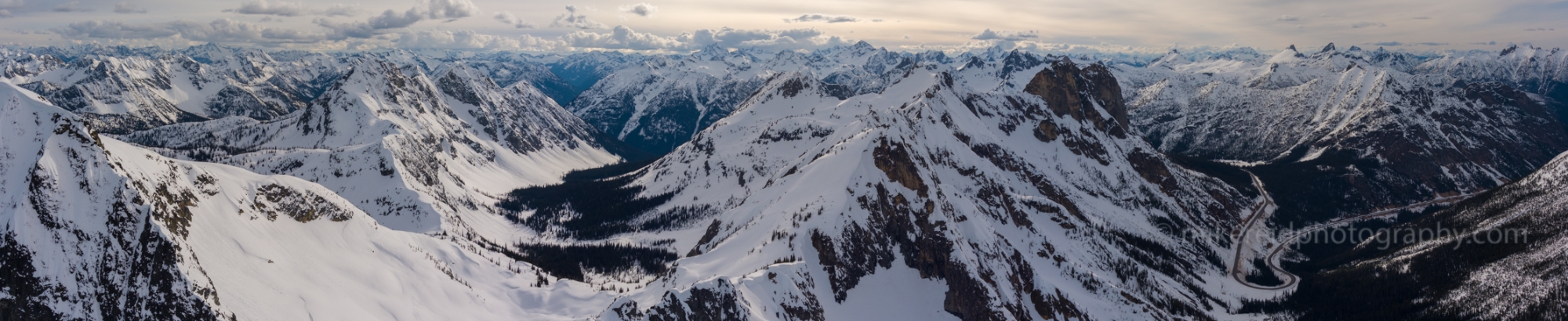 Over the north Cascades Silver Star and Kangaroo Peak to Liberty Bell Panorama Aerial Photography