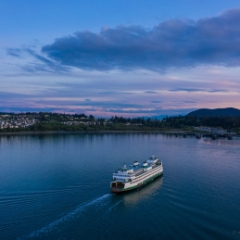 Over San Juan Islands Anacortes Ferry Arriving at Sunset Aerial Photography.jpg