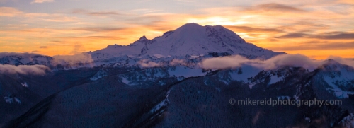 Mount Rainier Aerial Photography Northwest Side Sunset Clouds Mount Rainier Aerial Photography Northwest Side Sunset Clouds