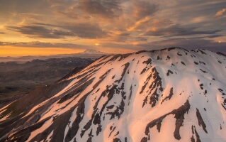 Aerial Mount St Helens Crater Golden Light