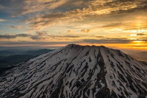 Aerial Mount St Helens Crater Snow Patterns Sunset
