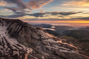 Aerial Mount St Helens Crater and Down the Valley