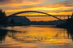 La Conner Rainbow Bridge Sunset Reflection