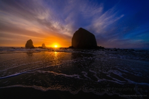 Cannon Beach Haystack Rock Fiery Skies