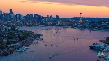 Aerial Seattle Sunset Sailboats on Lake Union.jpg