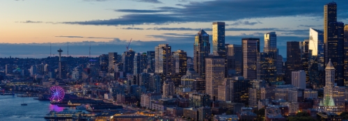 Aerial Seattle Sunset Skyline Pano.jpg