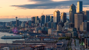 Aerial Seattle Sunset Skyline and Wheel.jpg