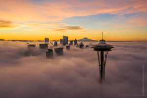 Over Seattle Space Needle Above the Fog #seattle #dronephotography #dronevideo #aerial #aerialphotography #aerialvideo #northwest #washingtonstate