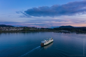 Over San Juan Islands Anacortes Ferry Arriving at Sunset Aerial Photography.jpg