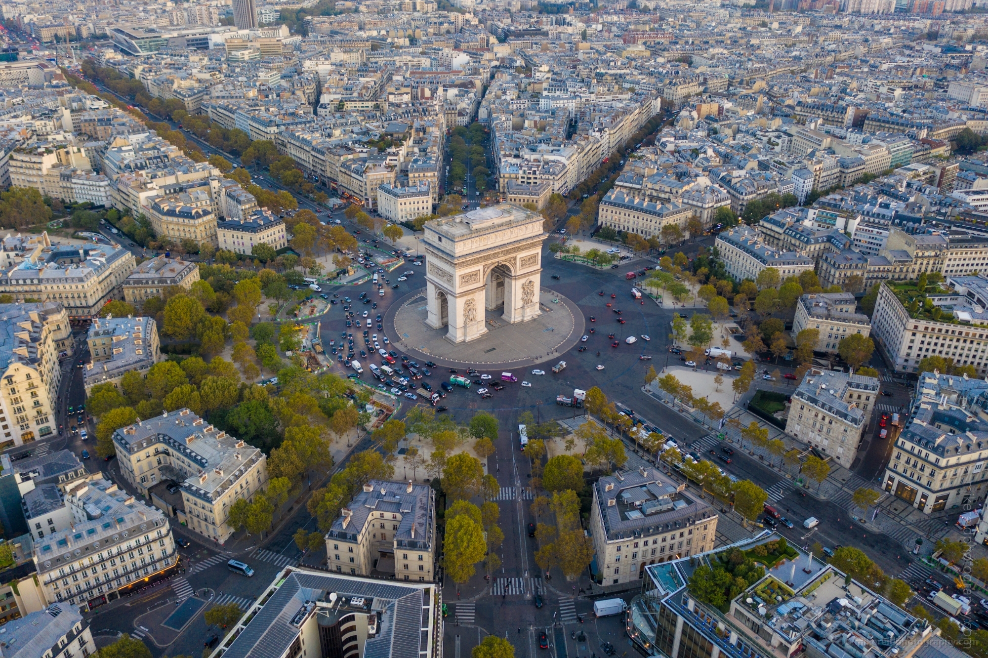 Over Paris Arc De Triomphe Evening Light DJI Mavic Pro 2 Drone