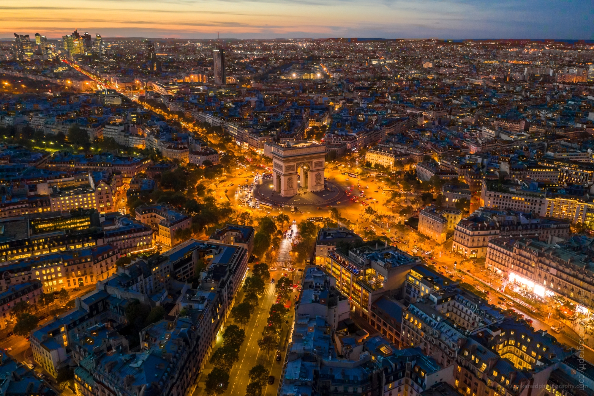 Over Paris Arc de Triomphe Night Lights DJI Mavic Pro 2