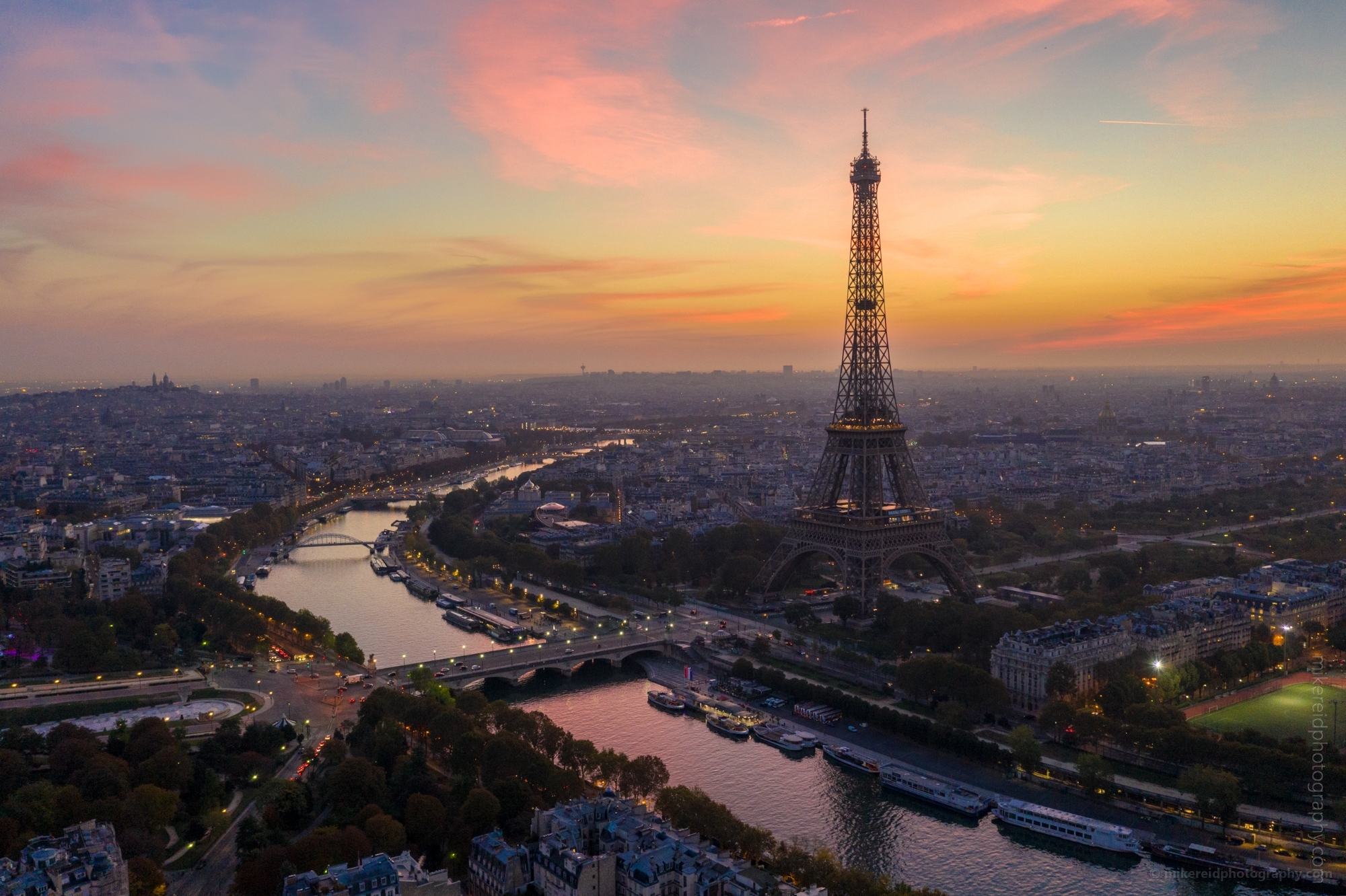 Over Paris Eiffel Tower Sunrise DJI Mavic Pro 2